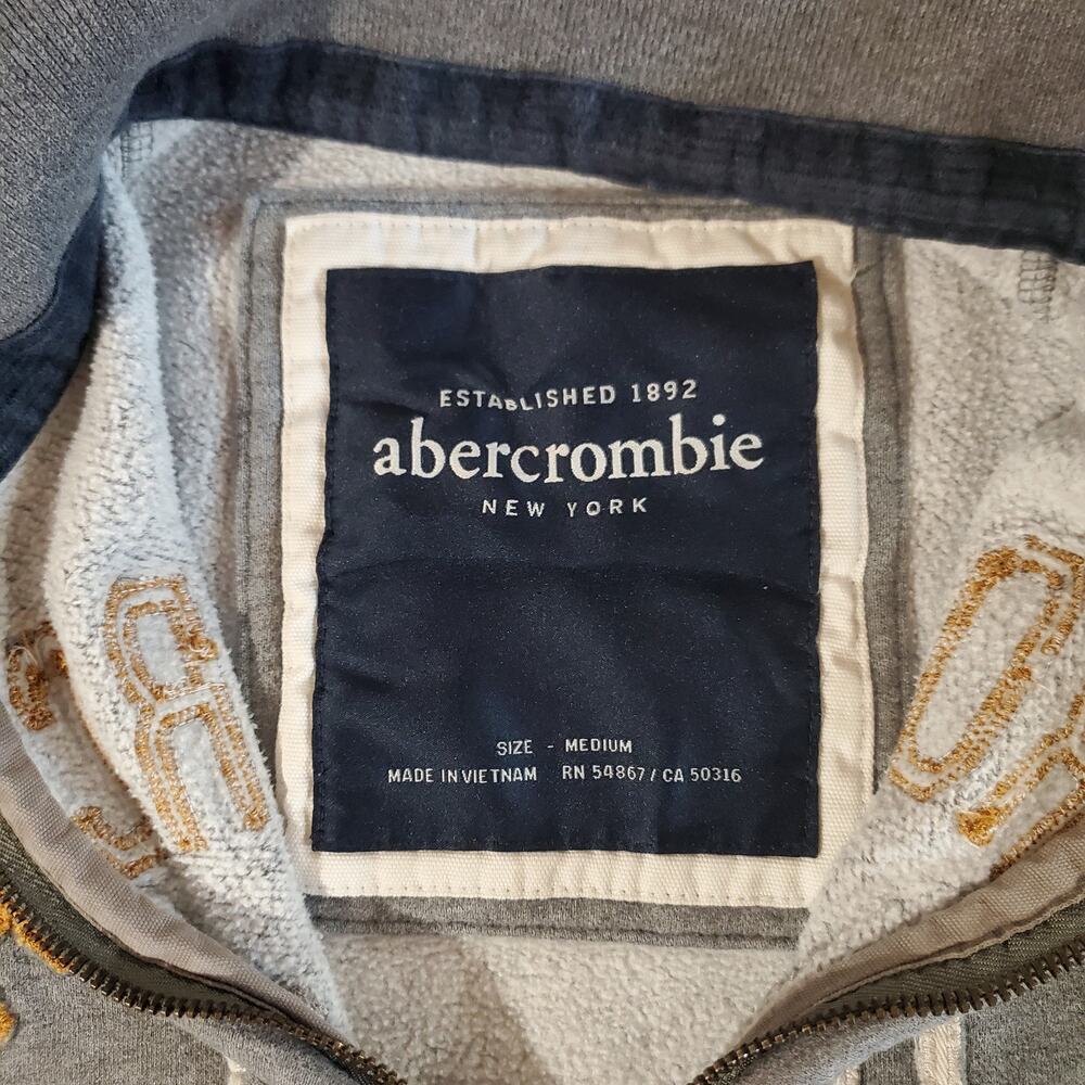 Vtg 90s Y2K Abercrombie New York Athl Puff Logo Muscle Zip Sweatshirt Kid Size M - Picture 7 of 12